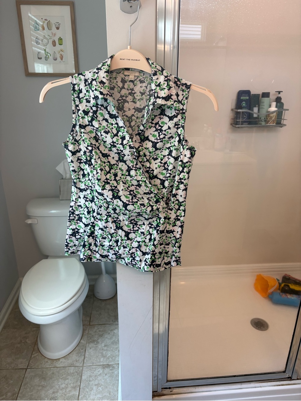 Talbots Floral Sleeveless Wrap Camisole in Navy, White & Green